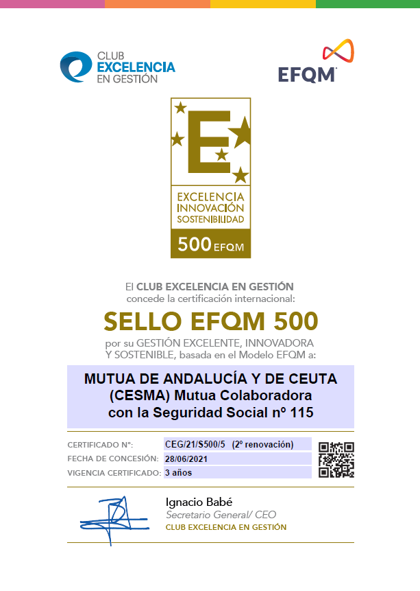 Certificado +500 Sello Excelencia CESMA